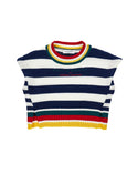 White and Blue Striped Knit Sweater Vest