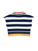 White and Blue Striped Knit Sweater Vest
