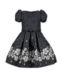 Black and White Jewel Print Brocade Dress