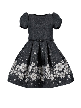 Black and White Jewel Print Brocade Dress