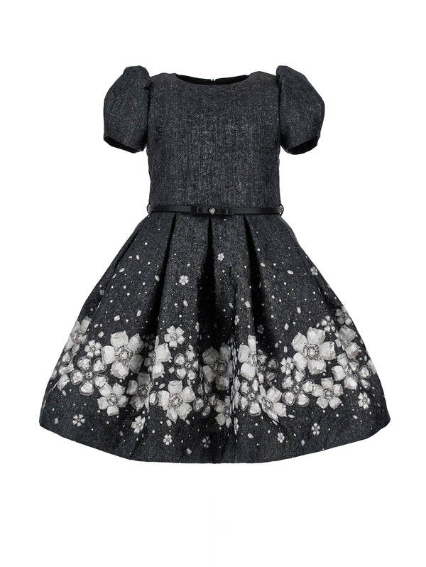 Black and White Jewel Print Brocade Dress
