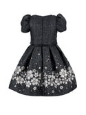 Black and White Jewel Print Brocade Dress