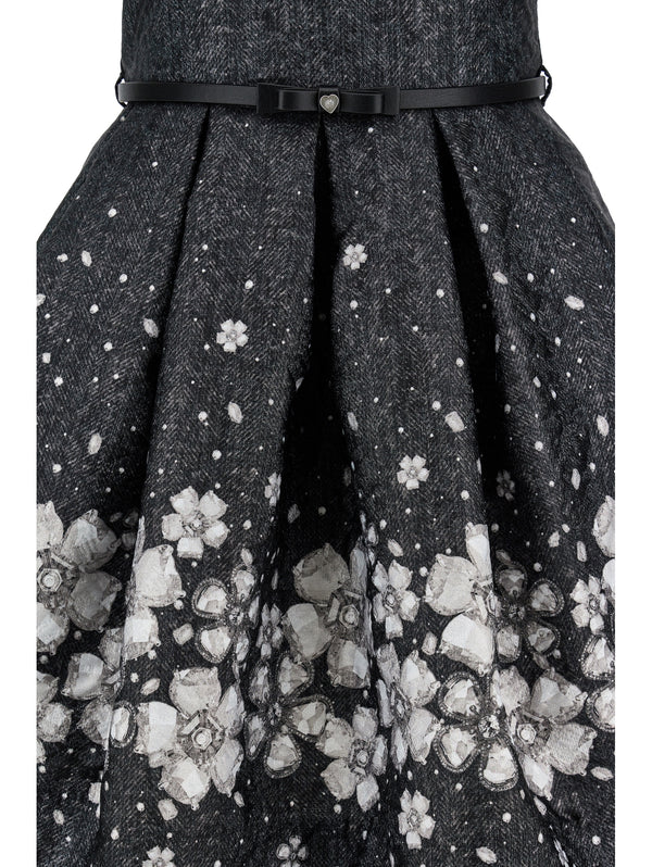 Black and White Jewel Print Brocade Dress