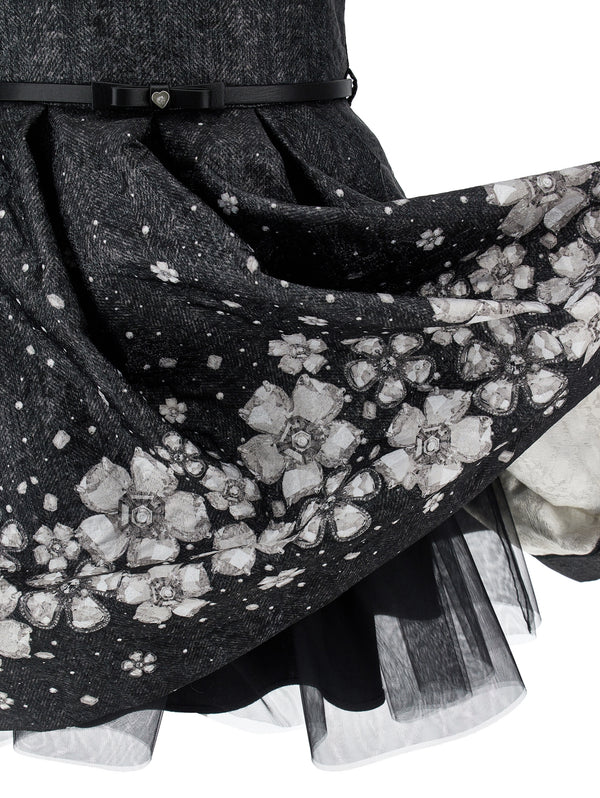 Black and White Jewel Print Brocade Dress