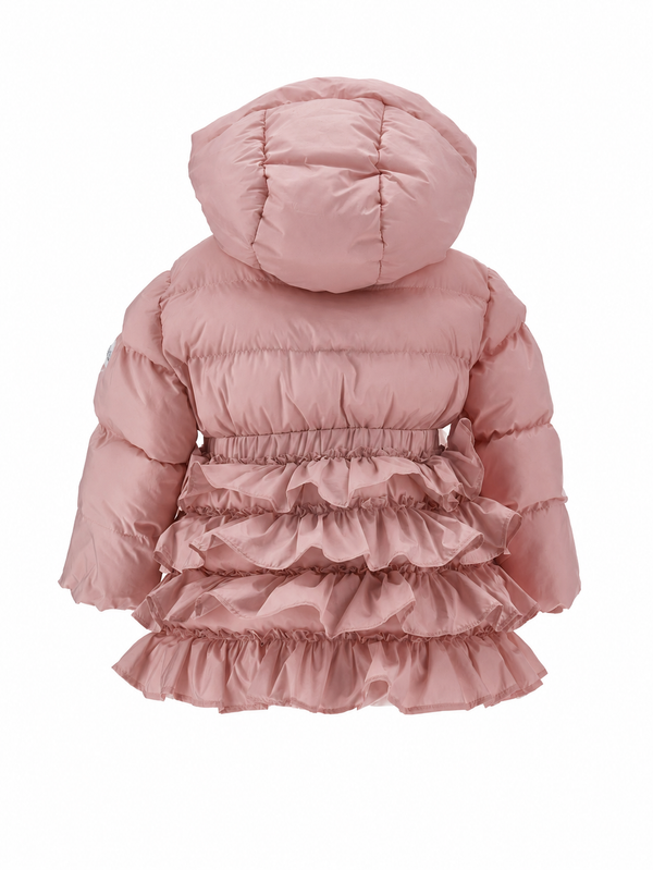 Pink Cinched Puffer Ruffle Jacket