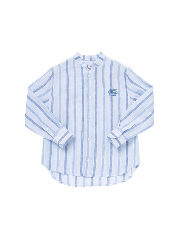 Blue Baby Mandarin Striped Linen Shirt