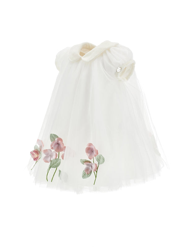 Ivory Antique Rose Embroidered Tulle Dress