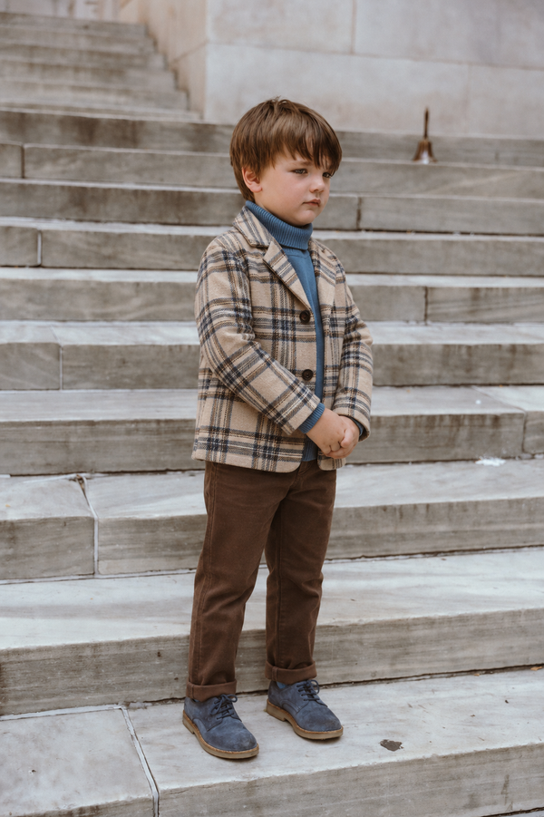 Beige and Blue Plaid Blazer