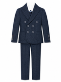 Navy Herringbone Double Breasted Suit