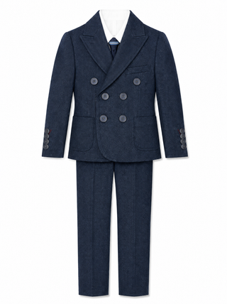 Navy Herringbone Double Breasted Suit