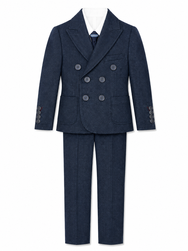 Navy Herringbone Double Breasted Suit