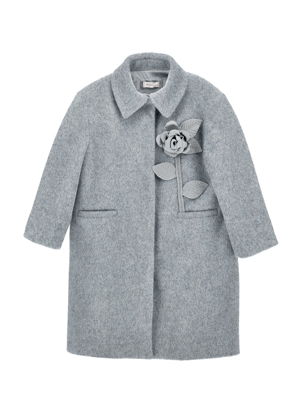 Gray Wool Romantic Rose Coat