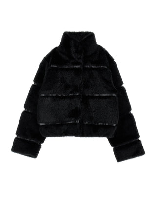Black Plush Bomber Jacket