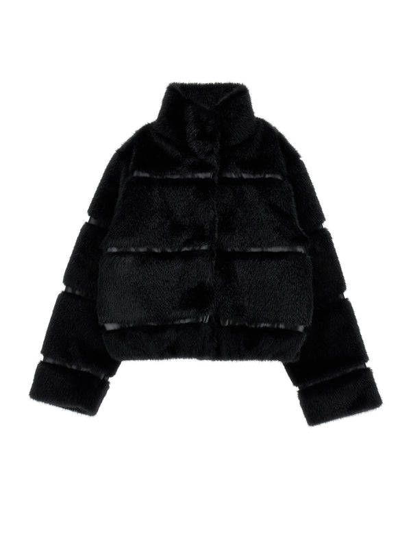 Black Plush Bomber Jacket