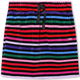 Multi Colored Logo Velour Stripe Skirt