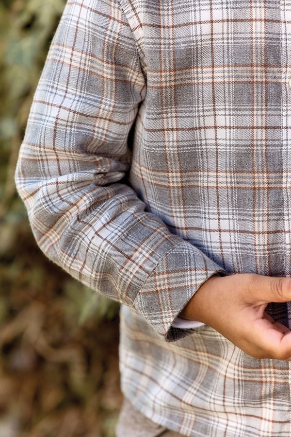 Baby Grey Beige Plaid Shirt
