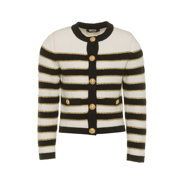 Black/Ivory Striped Cardigan with Gold Buttons