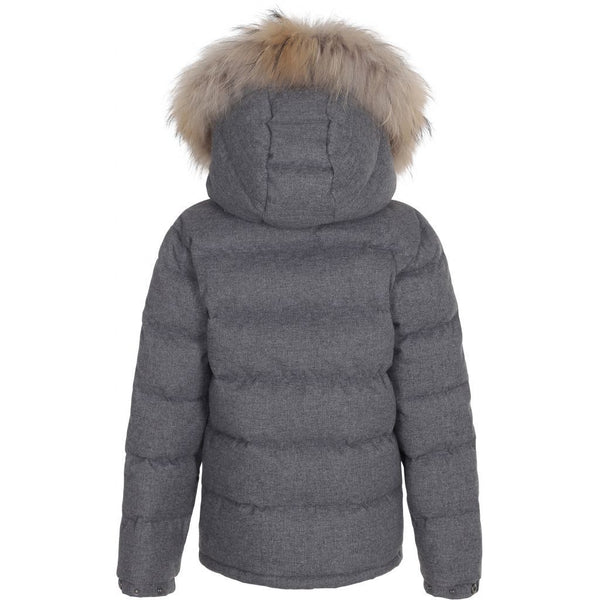 Grey Melange Wool with Fur Down Coat