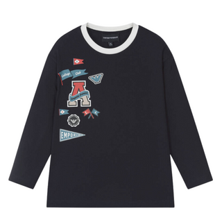 Navy Long Sleeve Patch Ringer Tee