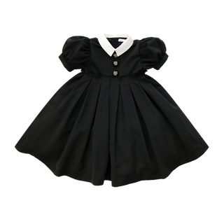 Black Short Puff Sleeve Taffeta Dress