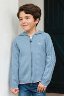 Blue Knit Zip Up Hoodie