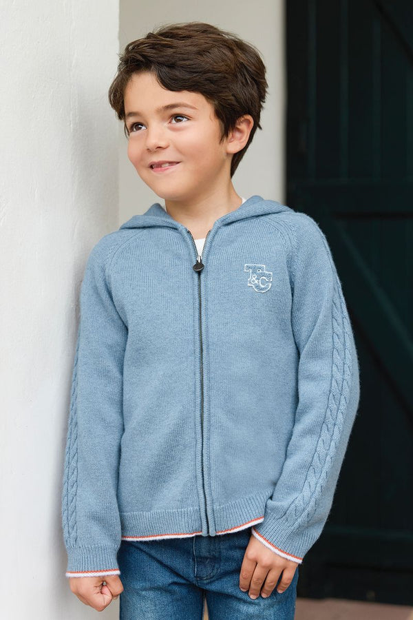 Blue Knit Zip Up Hoodie