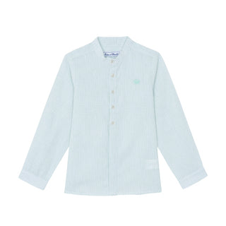 Sage Big Boys Collarless Striped Linen Shirt