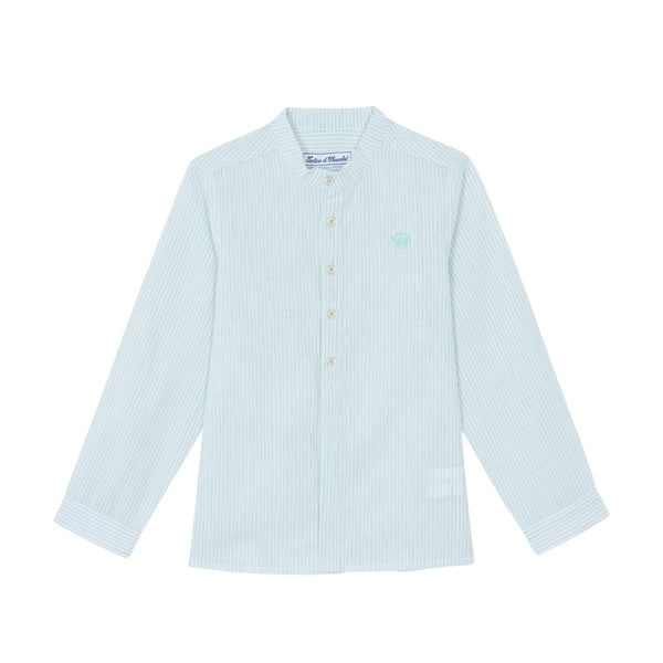 Sage Big Boys Collarless Striped Linen Shirt