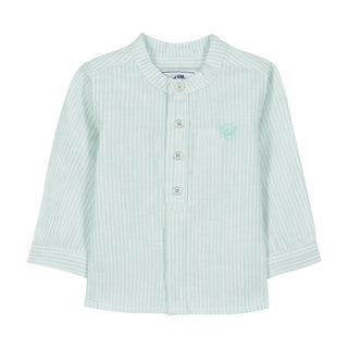 Sage Little Boys Collarless Striped Linen Shirt