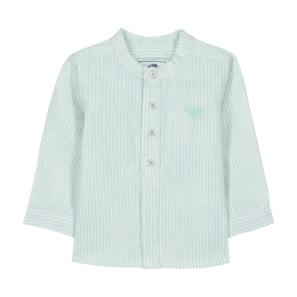 Sage Little Boys Collarless Striped Linen Shirt