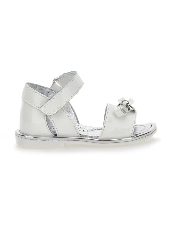 White Baby Leather Heart Charm Sandal