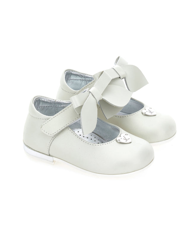 Baby Cream Bow Leather Shoes