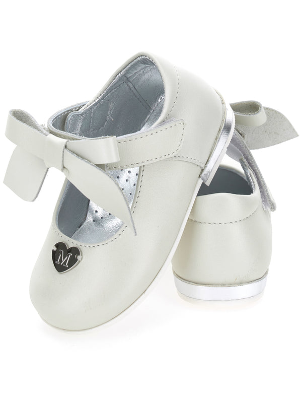 Baby Cream Bow Leather Shoes