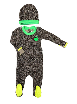 Leopard with Green Trim Footie