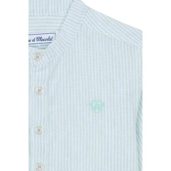 Sage Big Boys Collarless Striped Linen Shirt