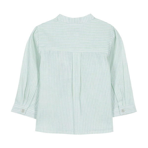 Sage Little Boys Collarless Striped Linen Shirt