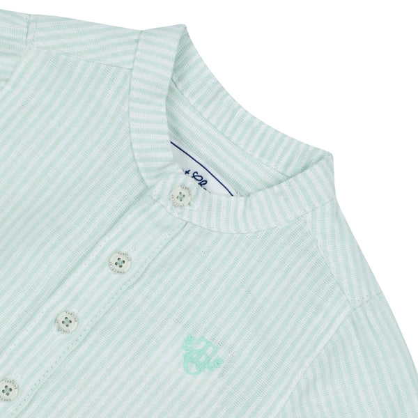 Sage Little Boys Collarless Striped Linen Shirt