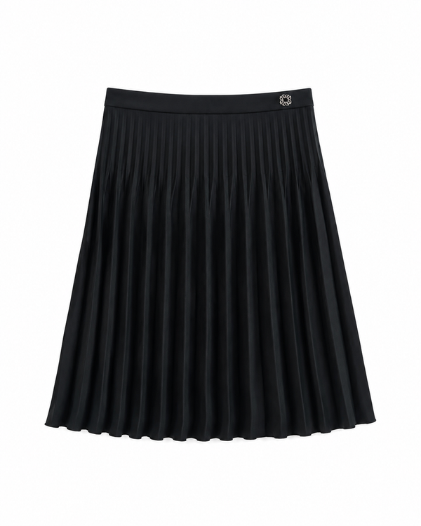 Black Crepe Plisse Long Length Skirt