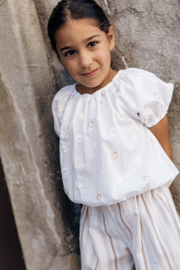 White with Beige Flower New Genova Shirt