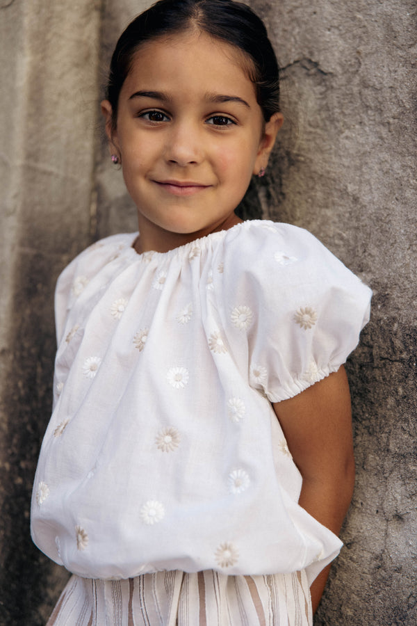 White with Beige Flower New Genova Shirt