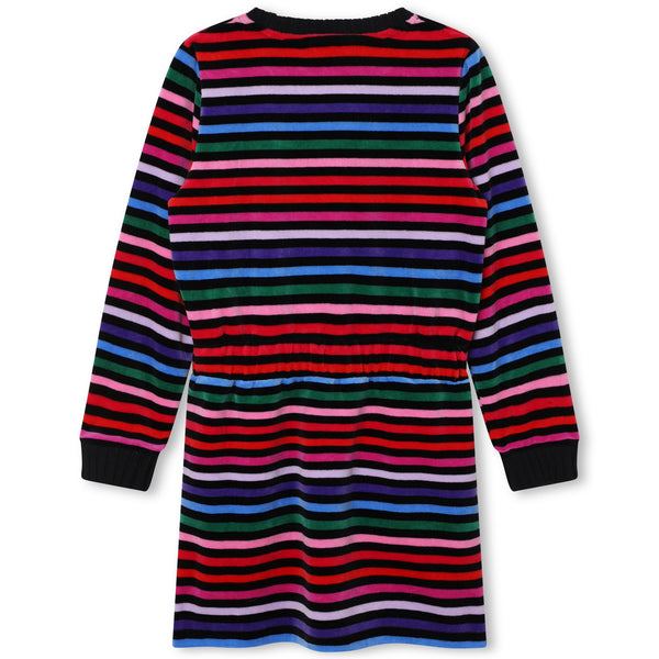 Black Velour Multi Striped Logo Dress
