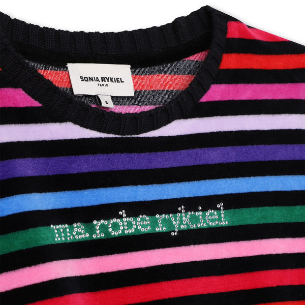 Black Velour Multi Striped Logo Dress
