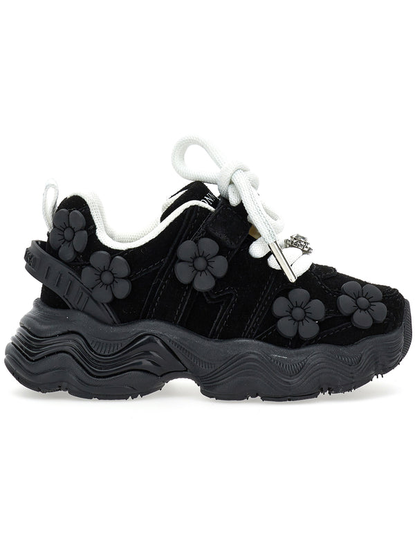 Black Suede Chunky Flower Sneakers
