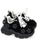 Black Suede Chunky Flower Sneakers