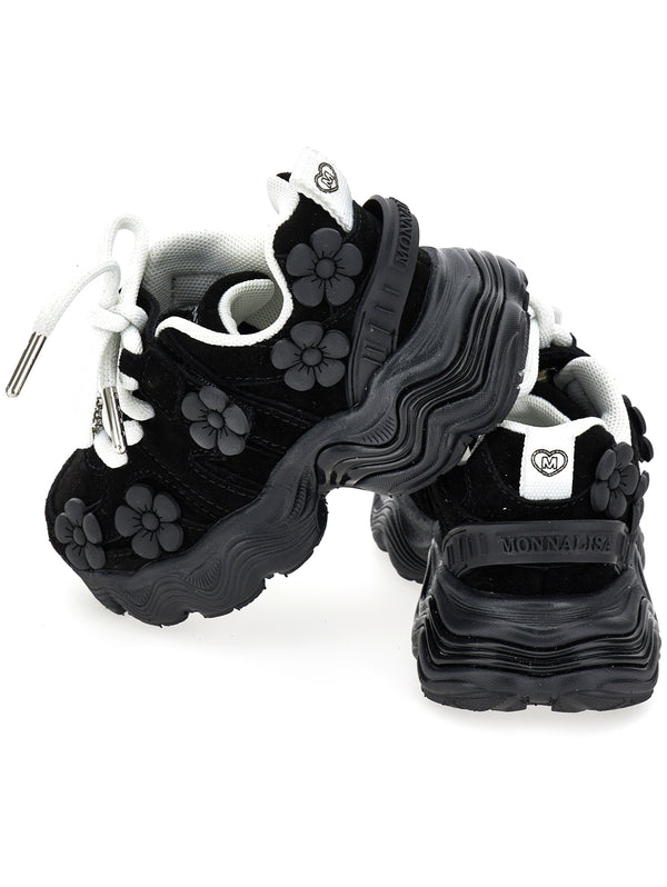 Black Suede Chunky Flower Sneakers