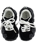 Black Suede Chunky Flower Sneakers