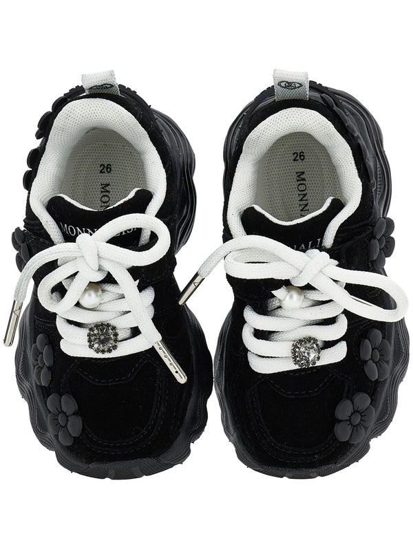 Black Suede Chunky Flower Sneakers