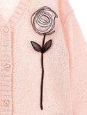 Light Pink 3D Rose Button Cardigan