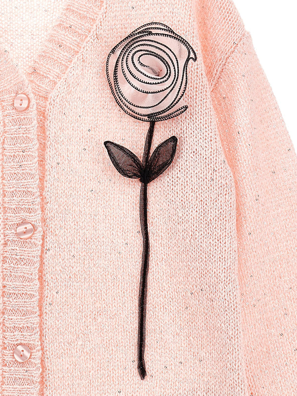 Light Pink 3D Rose Button Cardigan