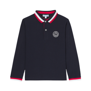 Navy Teckel Stripe Trim Long Sleeve Polo